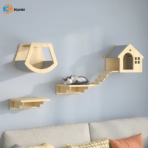 DIY wall mount solid wood large luxury cat tree cat jump platform cat climbing frame with sisal rope