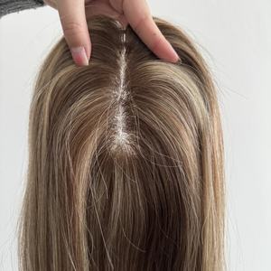 Nuevo Stock Mono Monofilamento Base Virgen Cabello humano Toppers para adelgazar el cabello Mujeres Clips en cabello humano <span class=keywords><strong>3x4</strong></span> 3x6 5x6 Diseño de base - Product Image 6