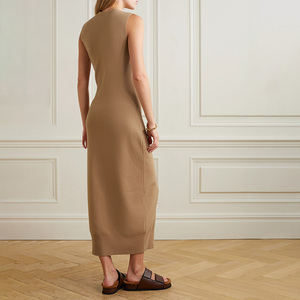 Sleeveless Knit Sweater Women Elegant Midi <strong>Dress</strong> Fall Button Pearl Wool Casual Rib Knitted Woolen <strong>Dress</strong> - Product Image 3