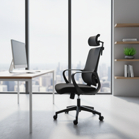 Chaise de bureau en mesh noir à dossier haut, directement de l'usine |   Chaise ergonomique à hauteur réglable avec accoudoirs fixes intégrés en nylon pour la maison et le bureau
