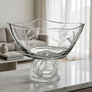 Eco-Friendly American Style Crystal Glass Bowl with Knot Base Leaf Design for Living Room Coffee <b>Table</b> Weddings Snack Serving - Product Image 5