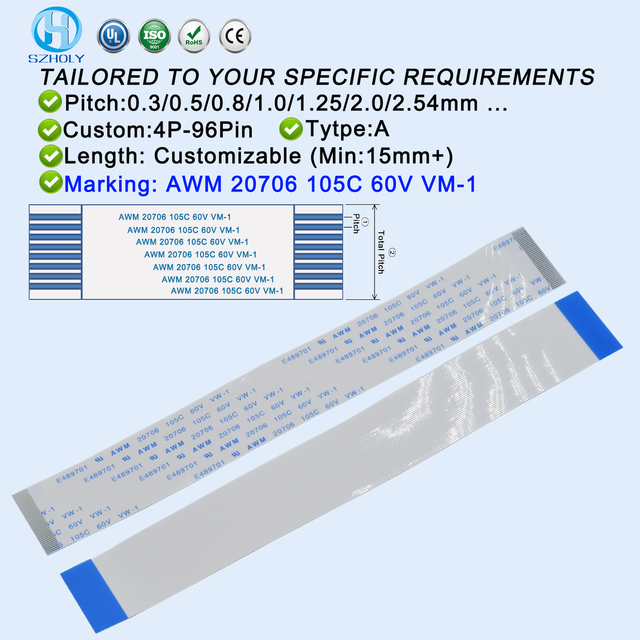 Mass Production 0.5mm 55 Pin AWM 20706 105C Flexible Flat Cable High Flex Life Design for Laptop Internal