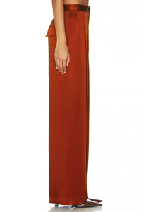 <span class=keywords><strong>Pantaloni</strong></span> da Completo <span class=keywords><strong>Donna</strong></span> a Gamba Larga in Raso Arancione Bruciato, Vita Alta, con Pieghe Frontali e Tasche Posteriori Applicate, Produzione OEM ODM - Product Image 2