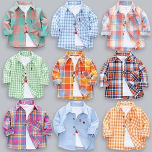 2019 nouveaux garçons et filles printemps automne bébé coton rayé 1-7 <span class=keywords><strong>ans</strong></span> à manches longues <span class=keywords><strong>manteau</strong></span> enfants robe à carreaux chemise pour enfants - Product Image 2