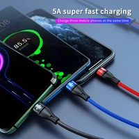 Kabel USB mikro ponsel 3 in 1 5A kualitas tinggi, kabel pengisian daya Super cepat nilon 40W Tipe C untuk ponsel