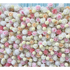 Customized Romantic Wedding <b>Flower</b> <b>Wall</b> Backdrop 8ft X 8ft White Champagne Pink Artificial 3D <b>Panel</b> Handmade Polyester Reusable - Product Image 3