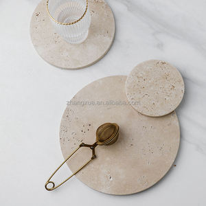 Ensemble de dessous-de-verre en marbre de pierre moderne rond blanc/noir/vert résistant à la chaleur et écologique personnalisé Bostone pour un usage domestique - Product Image 2