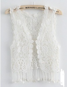 Di modo Bianco Beige Bambino Del Capretto Del Bambino Della Ragazza Del Crochet Del Merletto Sleeveless Della Maglia Hollow Cardigan Superiore Del Merletto Della Frangia Della Nappa Gilet