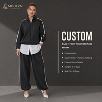 Ensemble de survêtement modeste à rayures fines, veste zippée, chemise superposée et pantalon de jogging noir, personnalisable OEM ODM