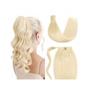 Extensions de cheveux humains en queue de cheval, vente chaude, cheveux naturels lisses, super double trame, qualité Remy, cheveux vierges européens - Product Image 1
