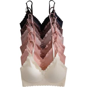FOXA Lot de 6 bralettes sans couture rembourrées sans armatures pour femme, style caraco, bonnets triangulaires, sous-vêtements confortables - Product Image 1