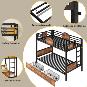 American Retro Style Bunk <b>Bed</b> for Youth Hostel Metal Frame Wooden <b>Cabinet</b> Double With Mattress Furniture American Style Furnitur - Product Image 3