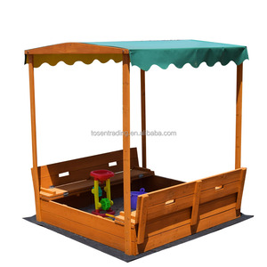 Bac à sable en bois avec auvent, bancs convertibles et sièges intégrés - Station de jeu de sable extérieure pour enfants pour s'amuser dans la cour - Product Image 1