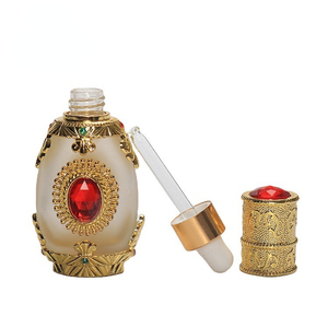 Oriente Médio Dubai Óleo Essencial Garrafa De Perfume De Cristal Galvanizado Bordado Dropper Garrafa 3ml Metal Vidro Cosmético