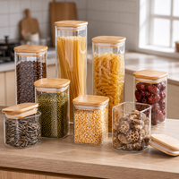 Pot de conservation carré en verre borosilicate avec couvercle en bambou, récipient alimentaire hermétique pour garde-manger, céréales, pâtes, noix, thé