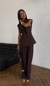 All'ingrosso 2025 Chic set di <span class=keywords><strong>pantaloni</strong></span> estivi senza maniche doppio petto <span class=keywords><strong>donna</strong></span> <span class=keywords><strong>pantaloni</strong></span> larghi <span class=keywords><strong>donna</strong></span> ufficio signora abiti <span class=keywords><strong>eleganti</strong></span> da <span class=keywords><strong>donna</strong></span> - Product Image 4