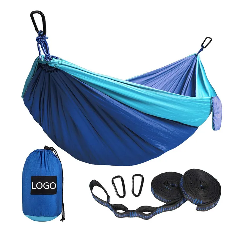 MINGCHAN, alta calidad, logotipo personalizado, 100%, hamacas de paracaídas de nailon, hamaca doble e individual portátil ligera para acampar al aire libre