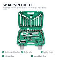 Jeu de clés à douille en acier au carbone de 61 pièces dans un coffret rigide - Kit d'outils pour la réparation automobile et l'entretien ménager