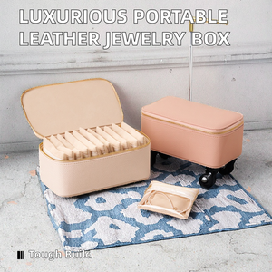 Caja de Almacenamiento de Joyas de Cuero PU con Cierre y Bolsillos, Estuche Organizador de Joyas Portátil para Viajes, para Collares, Pulseras y Anillos - Product Image 2