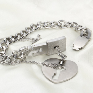 Titanium Steel Couple <b>Bracelet</b> And Necklace Set Heart Lock Key Design Gift For <b>Love</b> Unisex Jewelry - Product Image 4