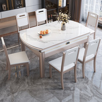 Table Ronde Pliante Rétractable en Bois, Ensemble de Salle à Manger Italien Brillant Effet Ardoise, Mobilier Moderne Minimaliste pour la Maison