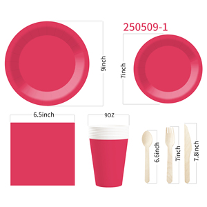 DAMAI Solid Color Party Supplies Red Paper <b>Dinnerware</b> <b>Set</b> Disposable <b>Dinnerware</b> <b>Set</b> 7 Inch 9 Inch Plate Paper Cup Cutlery Napkin - Product Image 5