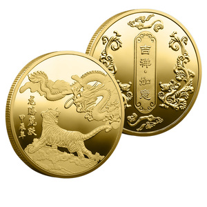 Moneda Conmemorativa de Metal con Diseño de Dragón y Tigre, Dragón de la Suerte y Fénix, Doble Color Oro y Plata, Imitación Antigua - Product Image 5