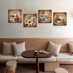Wall Decor Vintage Coffee Poster Canvas Print Retro Brown 4 Panel Wall Paintings - Product Image 4