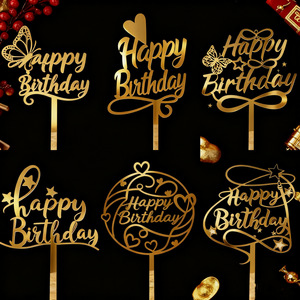 زينة كعكة عيد ميلاد سعيد من الأكريليك الصديق للبيئة بأشكال نجمة وقلب وفراشة ودائرية - Product Image 2