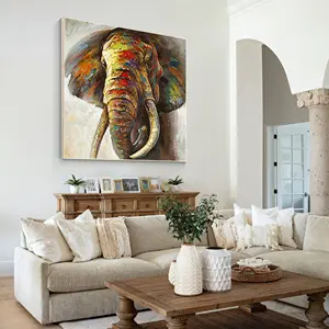 사진에서 사용자 정의 현대 수제 유화 동물 코끼리 벽 예술 홈 장식 독특하고 세련된 그림
