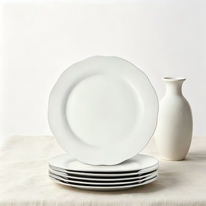Assiettes en céramique blanches brillantes à bord ondulé, <span class=keywords><strong>grande</strong></span> <span class=keywords><strong>quantité</strong></span>, pour hôtels, restaurants, usage commercial, <span class=keywords><strong>vaisselle</strong></span> en porcelaine - Product Image 3