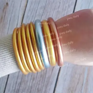 Custom Thicker Plastic Silicone Tube Gold Foil Jelly Bracelet Bangles Handmade Buddhists Bracelet Bangles