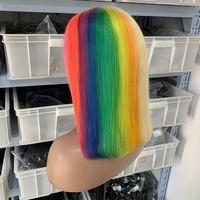 Wig Bob berwarna rambut Brasil, merah muda ungu biru kuning merah hijau pirang 613 Wig depan renda Bob, rambut Virgin untuk WANITA HITAM