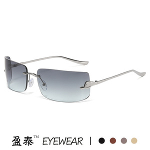 <b>Sunglasses</b> Frameless Metal <b>Gradient</b> Lens UV400 Unisex Fashion Retro Style Silver - Product Image 1