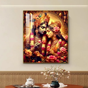 Décoration de salon de luxe, peinture sur toile imprimée HD, photos de couple indien, peinture en porcelaine cristalline avec lumière LED, peinture murale - Product Image 4