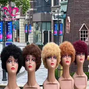 Rambut Wig Buatan Mesin Pendek Brasil Wig Keriting Afro Warna Alami Wig Rambut Manusia Remy 99J UNTUK WANITA HITAM