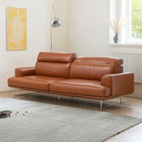 Canapé modulable 3 places Zayshine en cuir huilé marron, style italien moderne et luxueux, pour salon, villa ou hôtel