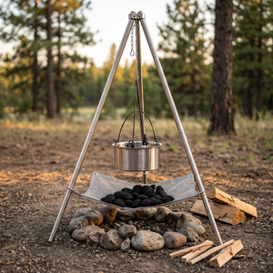 Portable Stainless Steel Camping Fire Pit <b>Grill</b> Stand with Foldable Legs and <b>Mesh</b> Rock Tray - Product Image 2