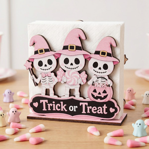 Porta Servilletas <span class=keywords><strong>de</strong></span> Mesa <span class=keywords><strong>de</strong></span> Madera 2D Desmontable con Diseño <span class=keywords><strong>de</strong></span> Esqueleto Fantasma Rosa para Halloween 2027, Decoración para Fiestas <span class=keywords><strong>en</strong></span> Interiores - Product Image 3