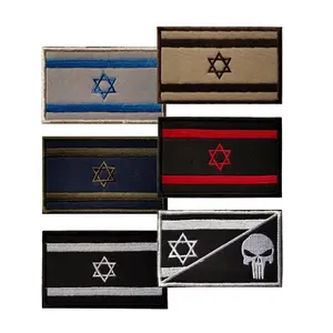 批发以色列国旗战术补丁高品质刺绣标志定制后钩臂章徽章