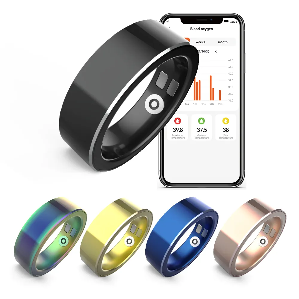 خاتم Huaxinzhi r4 الذكي لقياس درجة حرارة الجسم بلون أسود داكن وبطاقة الوصول NFC خاتم صحي ذكي للبيع بالجملة
