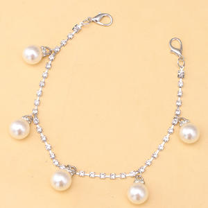 Cadena para zapatos con colgante de perlas y cuentas de diamantes para mujer, accesorio para zapatos de lona, color blanco K - Product Image 6