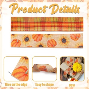 Orchard Plaid calabaza naranja cinta Otoño y corona <span class=keywords><strong>de</strong></span> Acción <span class=keywords><strong>de</strong></span> Gracias cinta decorativa con cable para decoración festiva del hogar - Product Image 2