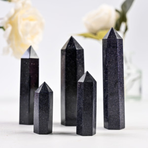 Punta de Cristal de Piedra Dorada Azul Pulida Natural, Torre Hexagonal de Arenisca Azul, Cristal de Sanación Reiki para Chakras, Artesanía - Product Image 4