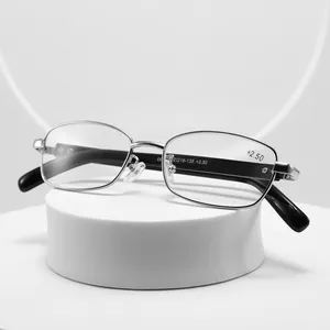 Classic light stainless steel transparent clear lens different power reading glasses multi focal for men women