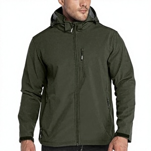 Veste coupe-vent à capuche pour homme, couleur unie, fermeture éclair, vêtement d'extérieur décontracté, polyester, coupe classique, automne - Product Image 1