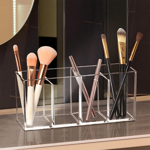 Organizzatore per il <span class=keywords><strong>trucco</strong></span> a 4 scomparti in acrilico personalizzato, supporto per pennelli per <span class=keywords><strong>trucco</strong></span> <span class=keywords><strong>trasparente</strong></span> per una soluzione perfetta per la conservazione della vanità del bagno - Product Image 6