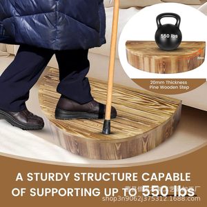 Wooden Step Stool Half Round Solid Wood For <b>Elderly</b> Doorway Bedside <b>Mobile</b> Footstool - Product Image 5