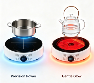 Cuisinière à induction portable de plein air, mini, ronde, avec bouton tactile, double commande, <span class=keywords><strong>plaque</strong></span> de cuisson intelligente en verre cristal - Product Image 4