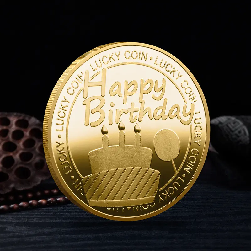 Consegna veloce 3D buon compleanno artigianato in metallo moneta moneta commemorativa argento moneta sfida oro